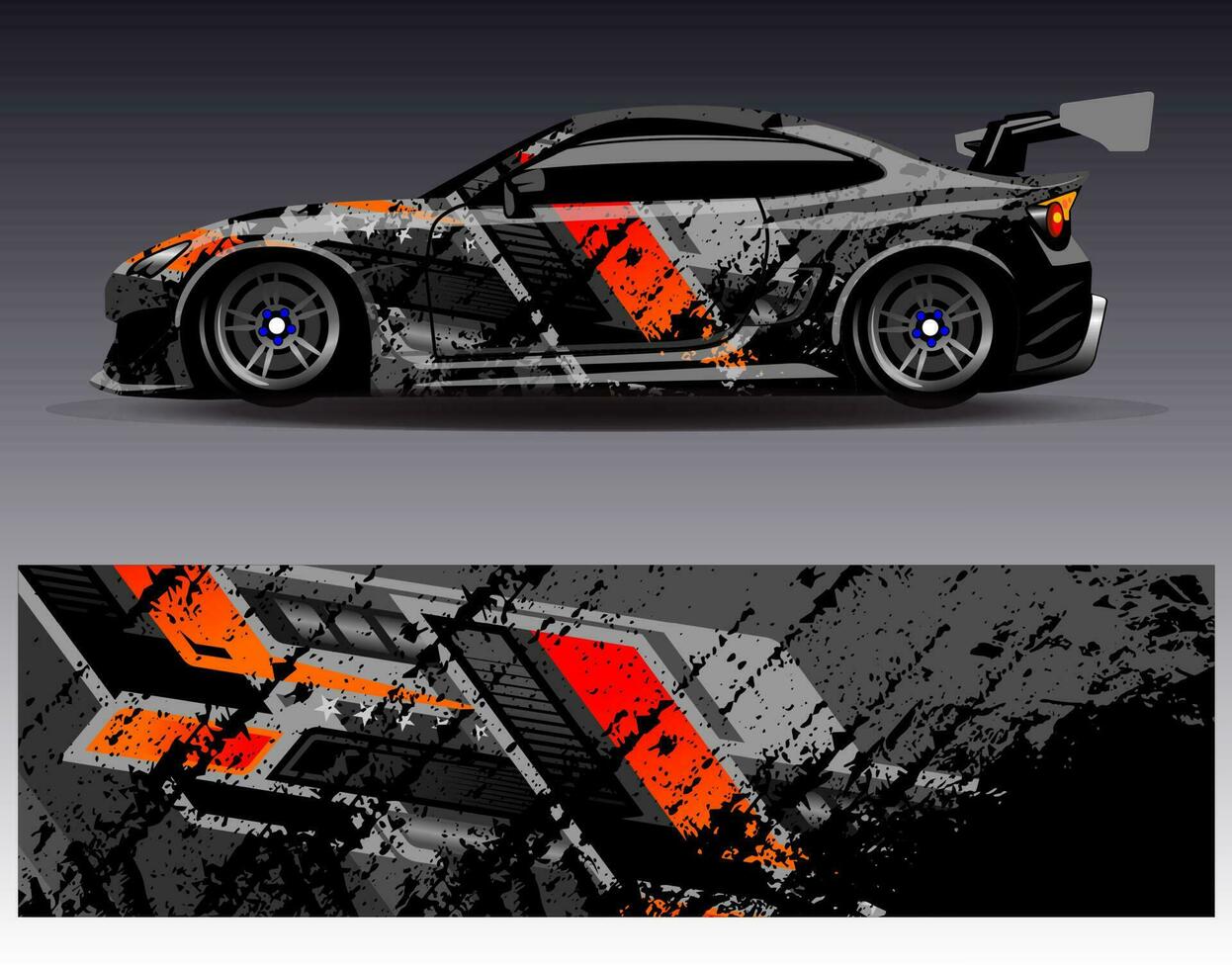 bil wrap design vektor. grafisk abstrakt stripe racing bakgrund kit designs för wrap fordon racer bil rally äventyr och livery vektor