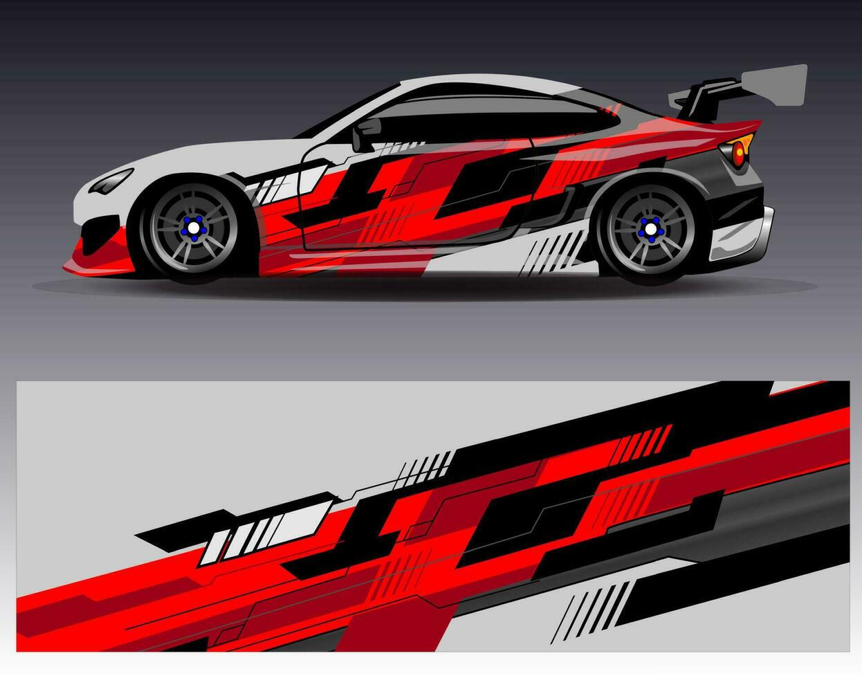 bil wrap design vektor. grafisk abstrakt stripe racing bakgrund kit designs för wrap fordon racer bil rally äventyr och livery vektor