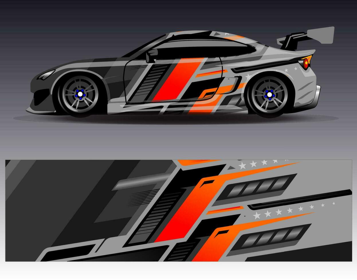 bil wrap design vektor. grafisk abstrakt stripe racing bakgrund kit designs för wrap fordon racer bil rally äventyr och livery vektor