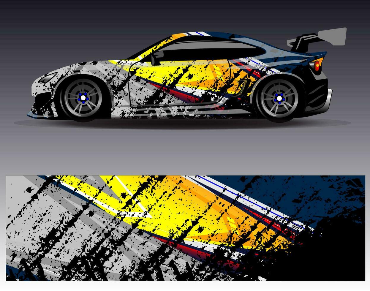 bil wrap design vektor. grafisk abstrakt stripe racing bakgrund kit designs för wrap fordon racer bil rally äventyr och livery vektor