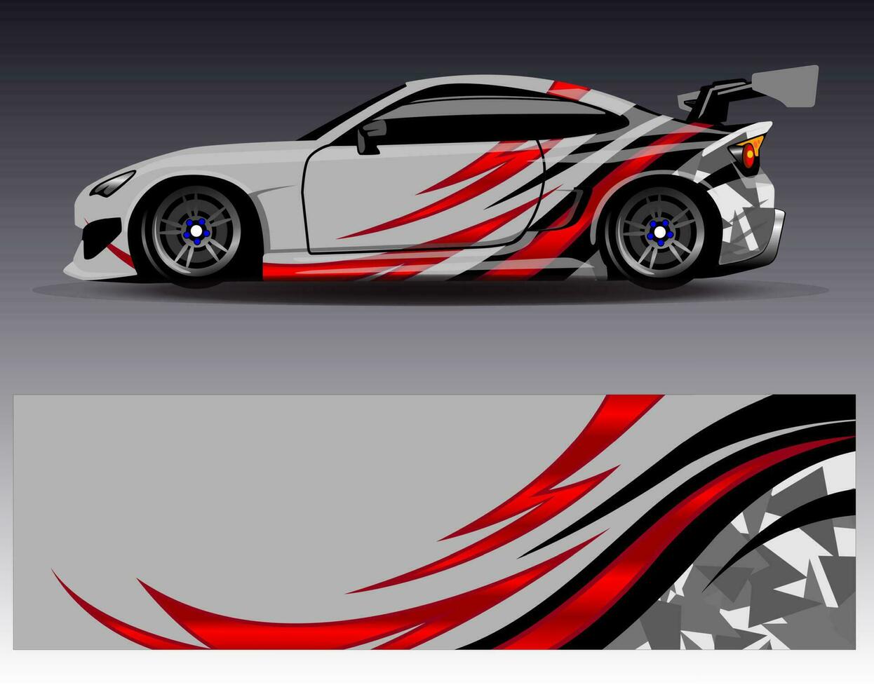 Auto-Wrap-Design-Vektor. grafische abstrakte Streifen-Rennhintergrund-Kit-Designs für Wrap-Fahrzeug-Rennwagen-Rallye-Abenteuer und Lackierungen vektor