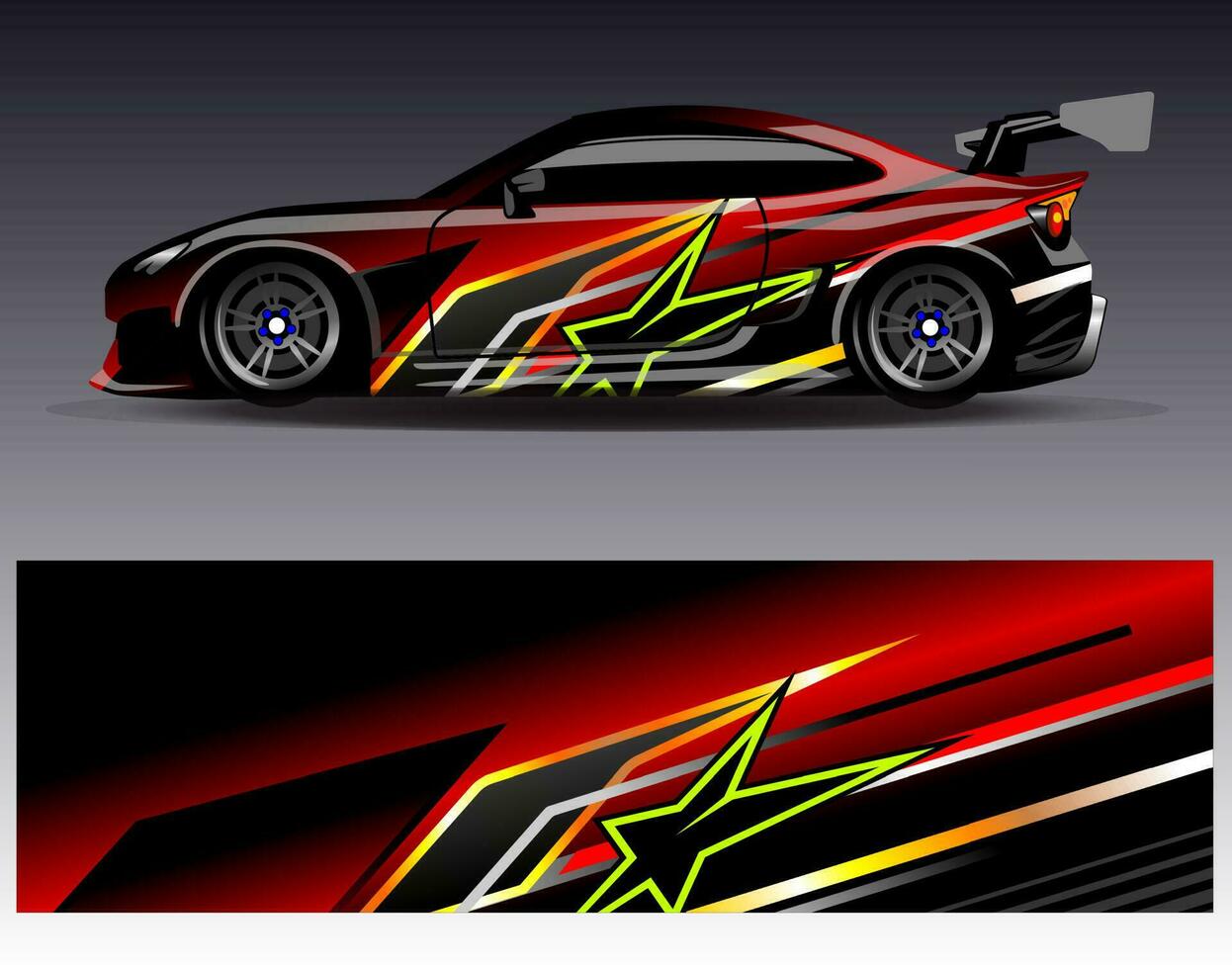 Auto-Wrap-Design-Vektor. grafische abstrakte Streifen-Rennhintergrund-Kit-Designs für Wrap-Fahrzeug-Rennwagen-Rallye-Abenteuer und Lackierungen vektor