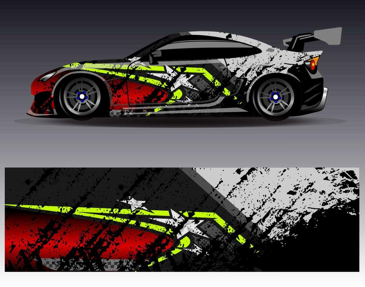 Auto-Wrap-Design-Vektor. grafische abstrakte Streifen-Rennhintergrund-Kit-Designs für Wrap-Fahrzeug-Rennwagen-Rallye-Abenteuer und Lackierungen vektor