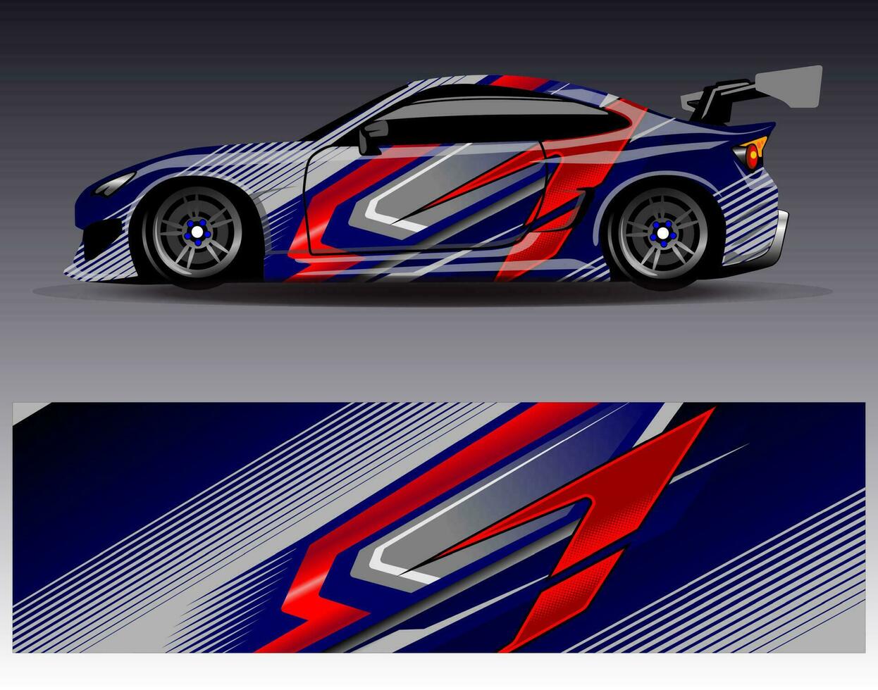 Auto-Wrap-Design-Vektor. grafische abstrakte Streifen-Rennhintergrund-Kit-Designs für Wrap-Fahrzeug-Rennwagen-Rallye-Abenteuer und Lackierungen vektor