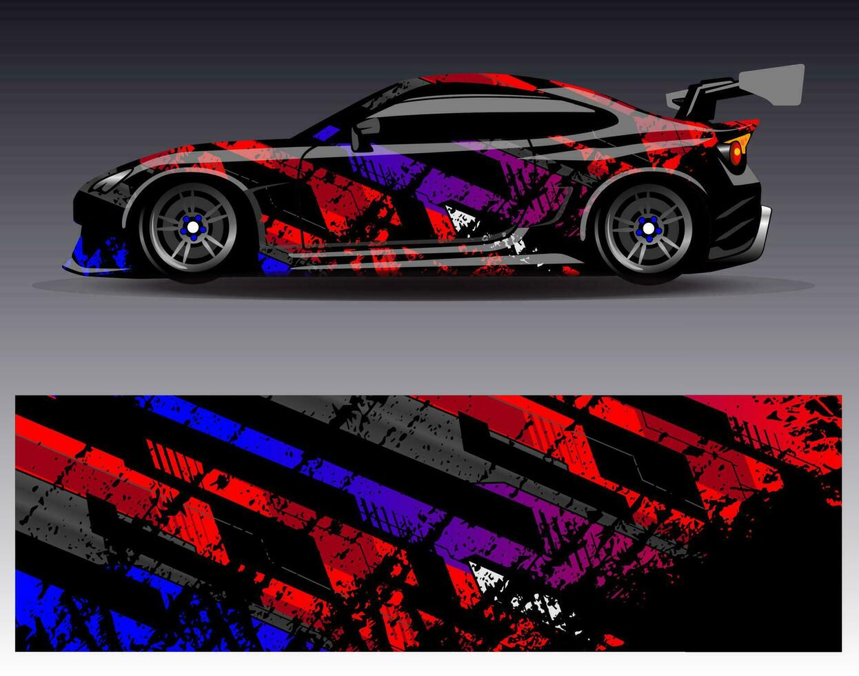 bil wrap design vektor. grafisk abstrakt stripe racing bakgrund kit designs för wrap fordon racer bil rally äventyr och livery vektor