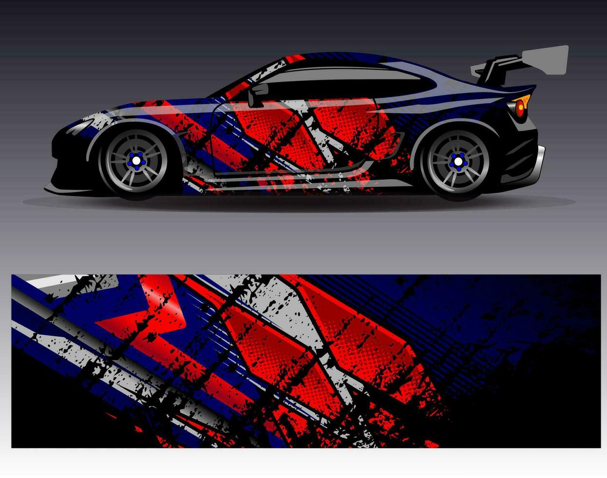 Auto-Wrap-Design-Vektor. grafische abstrakte Streifen-Rennhintergrund-Kit-Designs für Wrap-Fahrzeug-Rennwagen-Rallye-Abenteuer und Lackierungen vektor