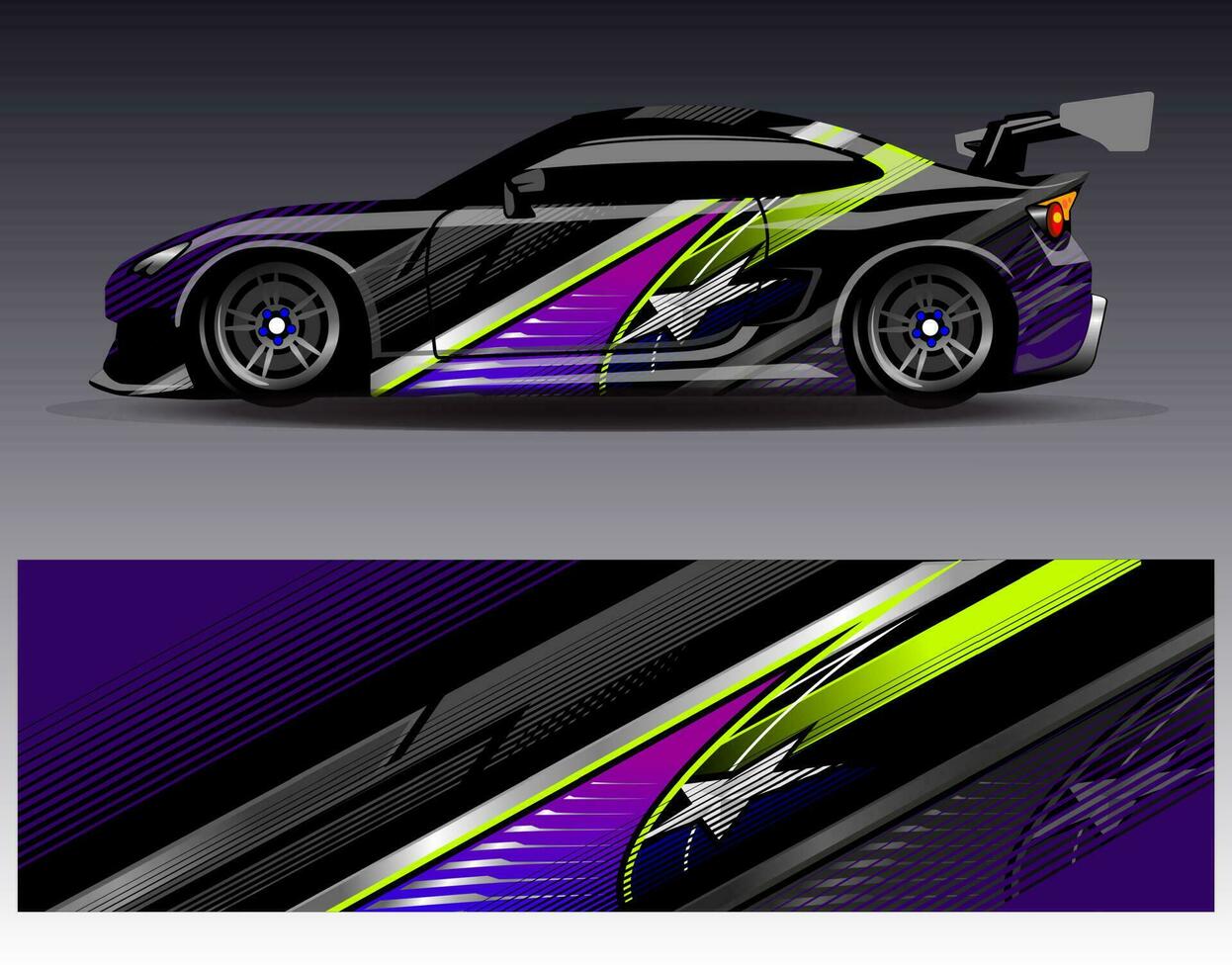 Auto-Wrap-Design-Vektor. grafische abstrakte Streifen-Rennhintergrund-Kit-Designs für Wrap-Fahrzeug-Rennwagen-Rallye-Abenteuer und Lackierungen vektor