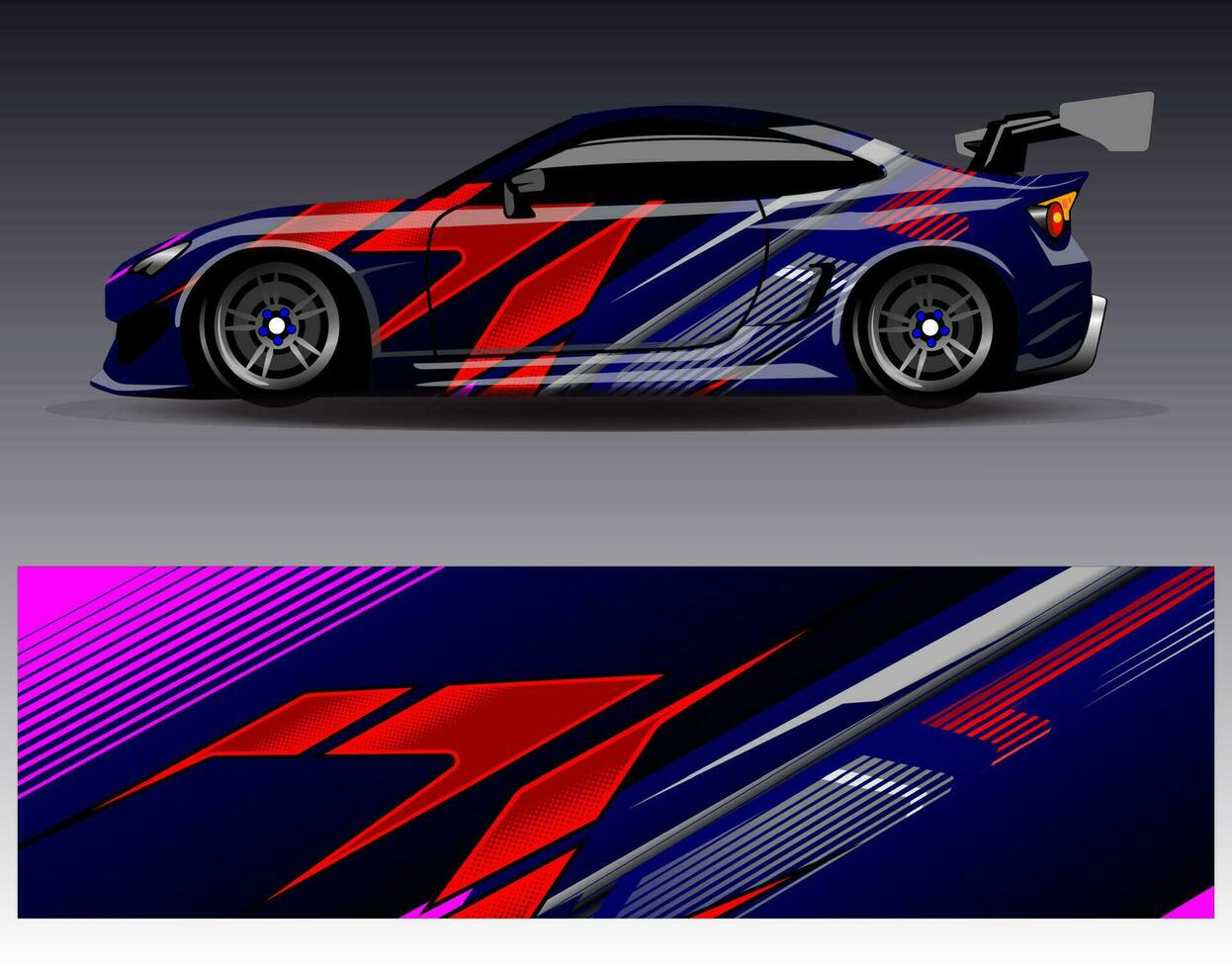 bil wrap design vektor. grafisk abstrakt stripe racing bakgrund kit designs för wrap fordon racer bil rally äventyr och livery vektor