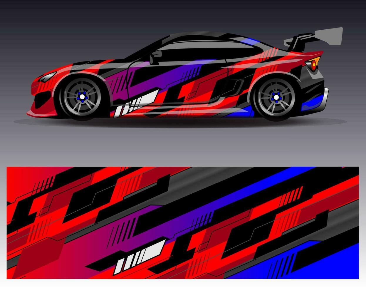 bil wrap design vektor. grafisk abstrakt stripe racing bakgrund kit designs för wrap fordon racer bil rally äventyr och livery vektor