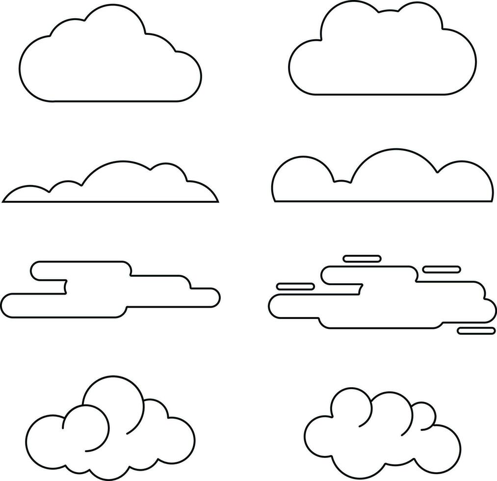 moln vektor uppsättning. annorlunda moln former. moln ikon eller logotyp isolerat tecken symbol vektor illustration - samling av hög kvalitet svart stil vektor ikoner. uppsättning av vektor illustrationer av moln ikoner