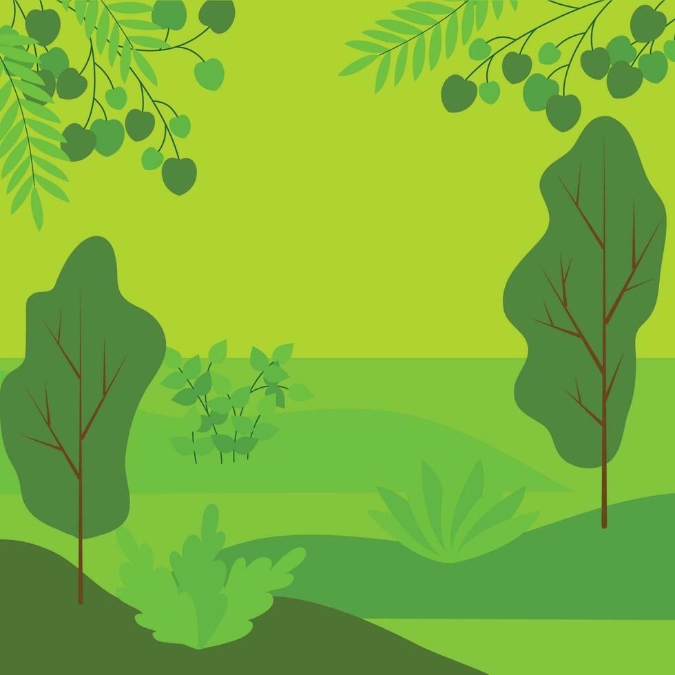 Grün Planet, Natur Erhaltung, Banner Über Natur und Leben. Rahmen zum Text, Poster, Poster, Post. wild Leben Garten, Park, Wald. Bäume und Geäst mit Blätter, Rasen. Natur, Wald, Wiese vektor