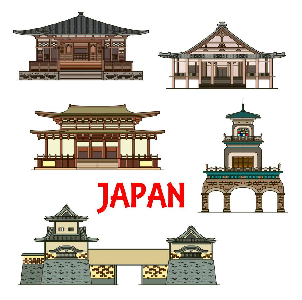japan landmärken och tempel, japansk torn grindar vektor