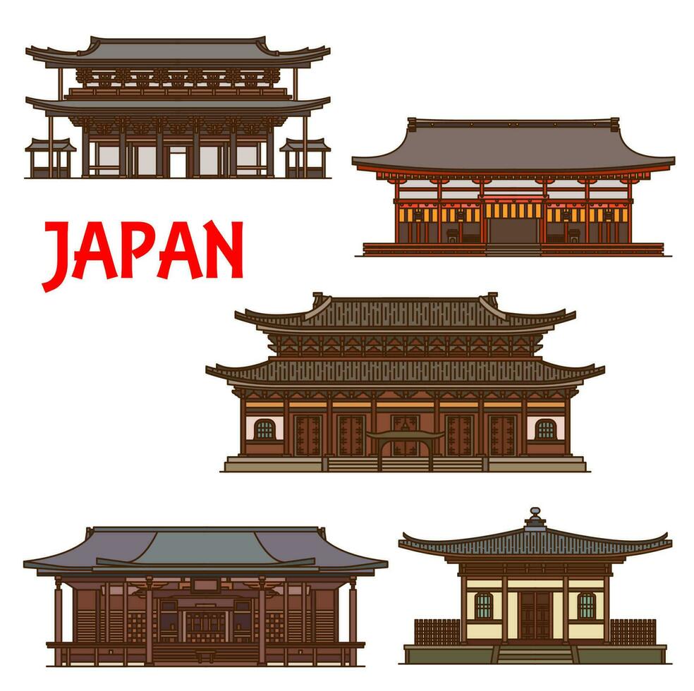 japansk tempel helgedomar, japan pagod arkitektur vektor