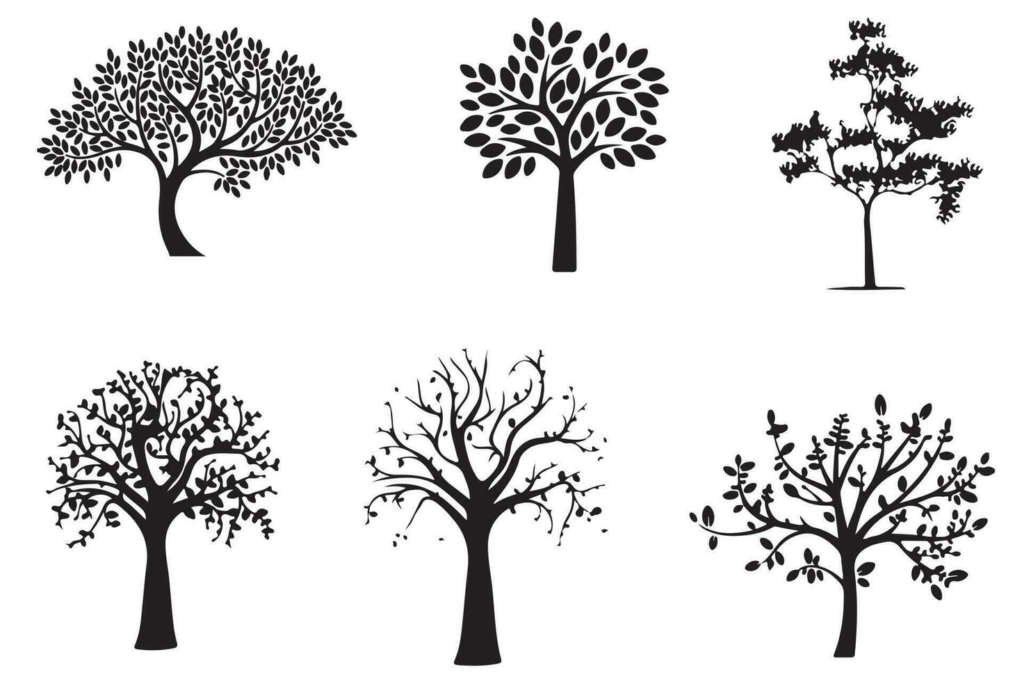 död- och torr träd silhuetter samling uppsättning illustration vektor konst design