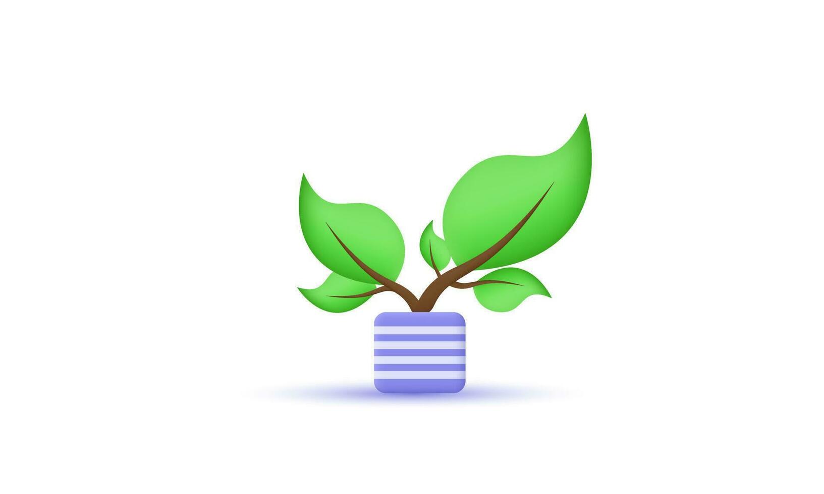 Illustration kreativ 3d Symbol Natur Pflanze Blätter Topf Gartenarbeit Konzept Symbole isoliert auf Hintergrund vektor