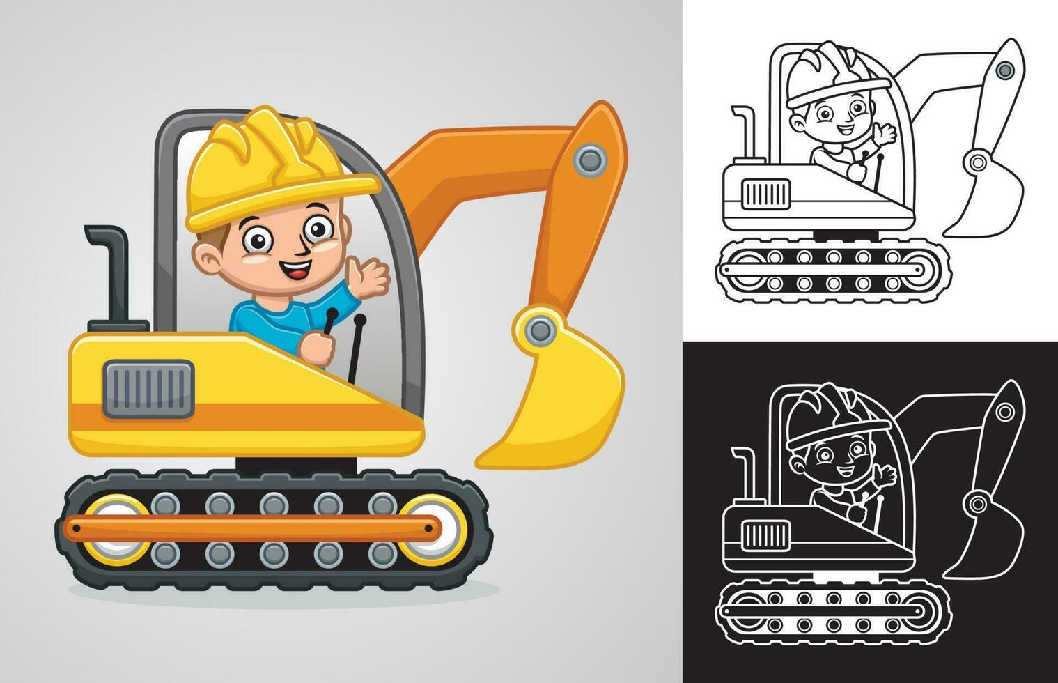 Vektor Karikatur von wenig Junge auf Konstruktion Fahrzeug