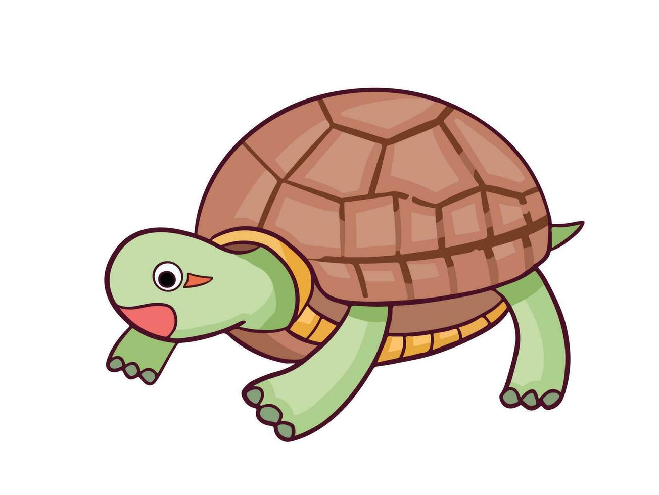 grön sköldpadda med brun skal djur- vektor illustration isolerat på horisontell vit bakgrund. enkel platt skisse teckning av hav djur.