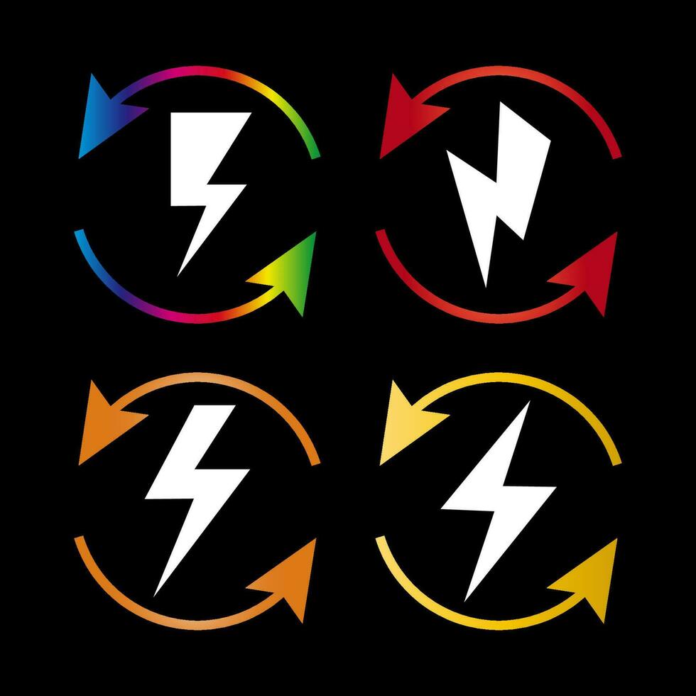 elektrisch Beleuchtung Bolzen Symbol. Blitz eben Symbole Satz. Blitz Symbol, hoch Stromspannung Zeichen Gradient Illustration Design. vektor