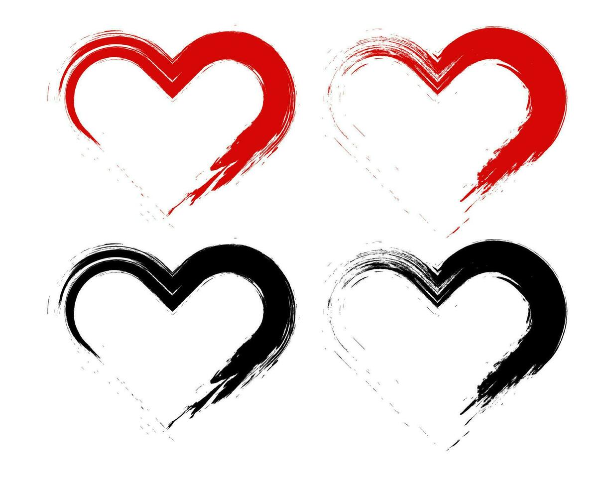 borsta hjärta skiss. vektor grunge hjärta valentine dag illustration. röd vektor hjärta ram ikon borsta krita stroke på isolerat bakgrund.