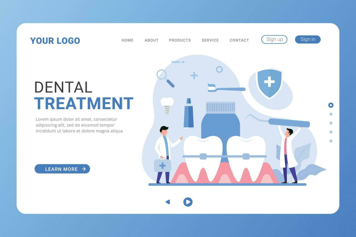 eben Design minimal Dental Klinik Landung Seite Konzept vektor