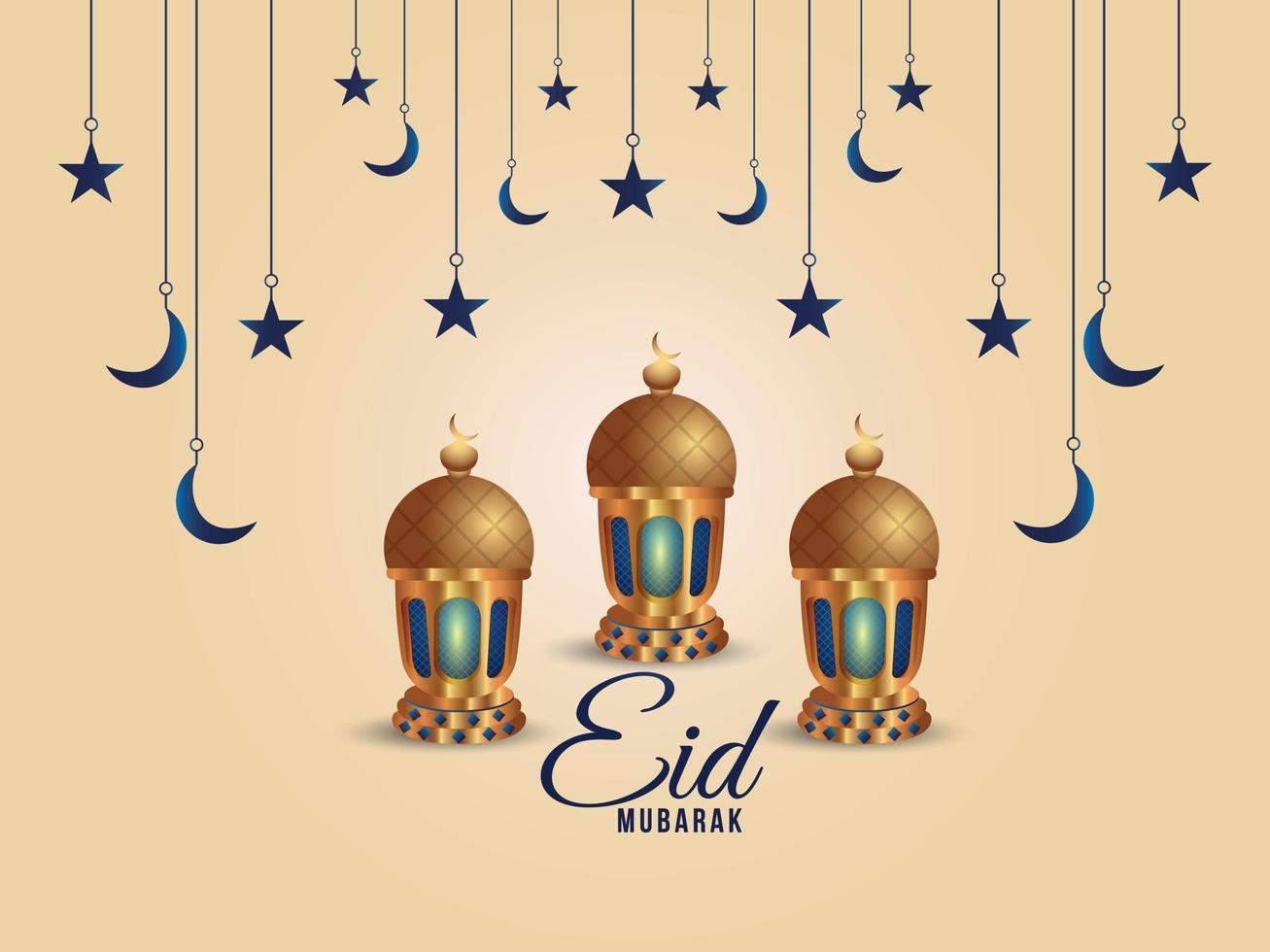 Eid Mubarak kreativer Hintergrund mit realistischer islamischer Laterne vektor