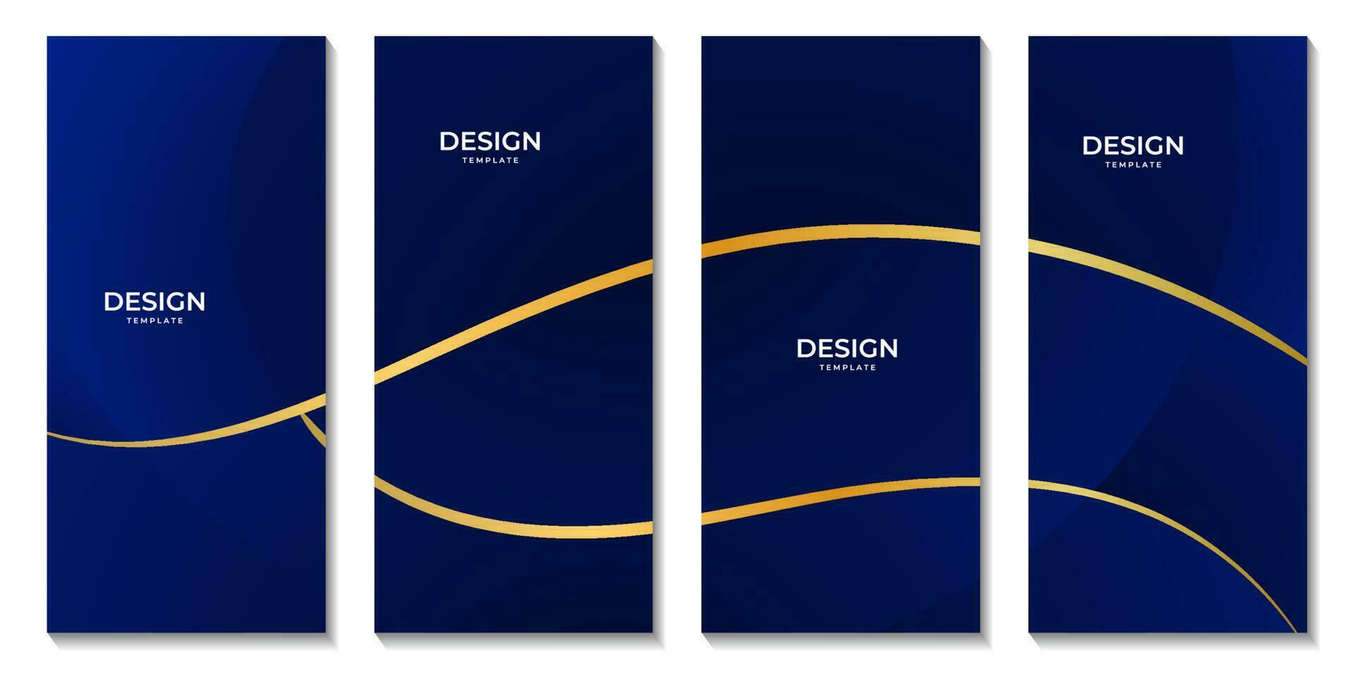einstellen von Broschüren Prämie Luxus Hintergrund mit dunkel Blau und Gold Farbe vektor