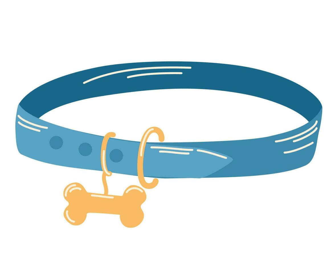 Halsband zum Haustiere. Karikatur Haustiere Halskette mit ein Knochen. isoliert Kätzchen oder Welpen Zubehörteil. Vektor Eckzahn Gürtel Vorlage