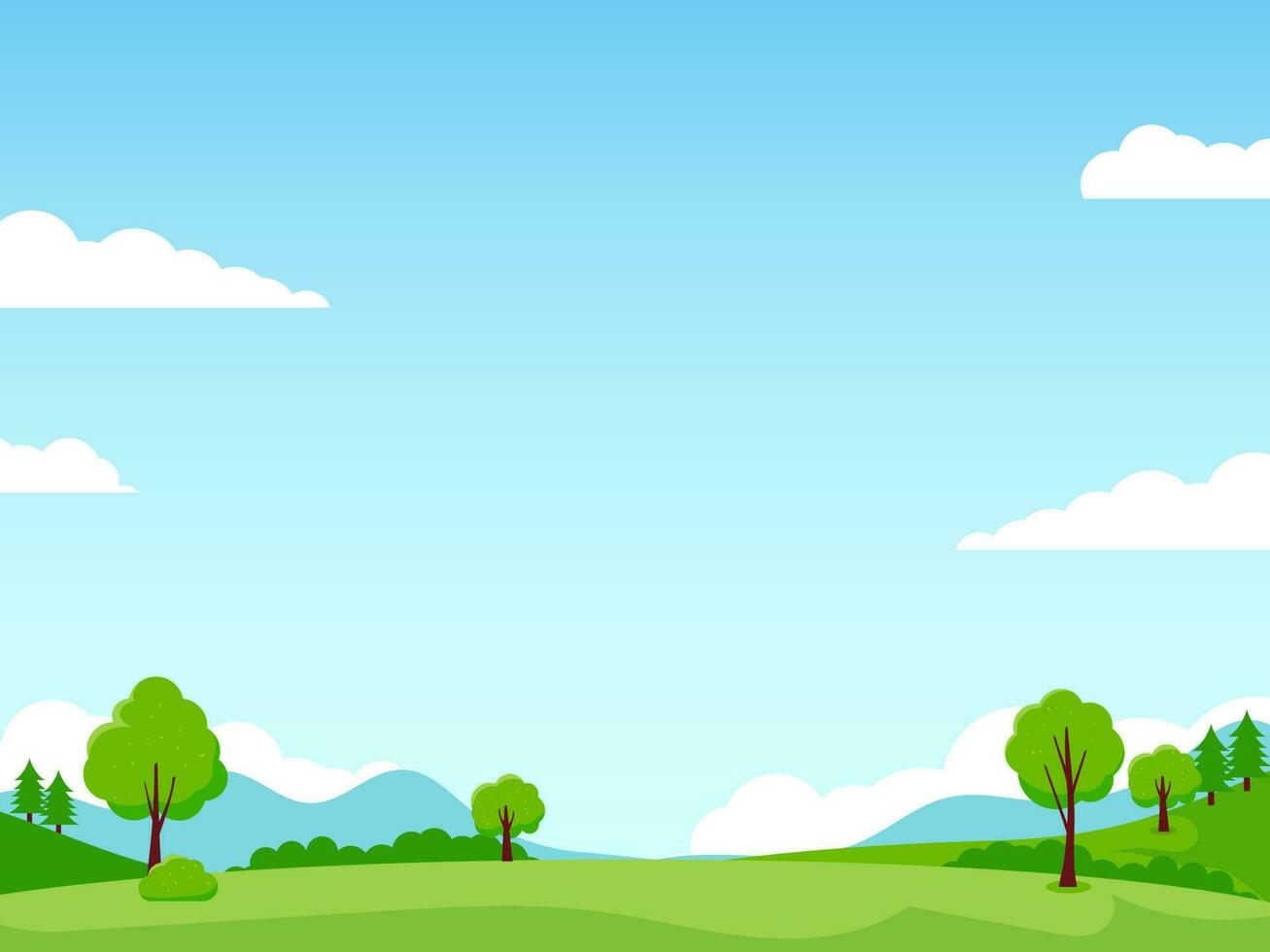 Wiese Landschaft Vektor mit Grün Gras und Blau Himmel geeignet zum Hintergrund oder Illustration