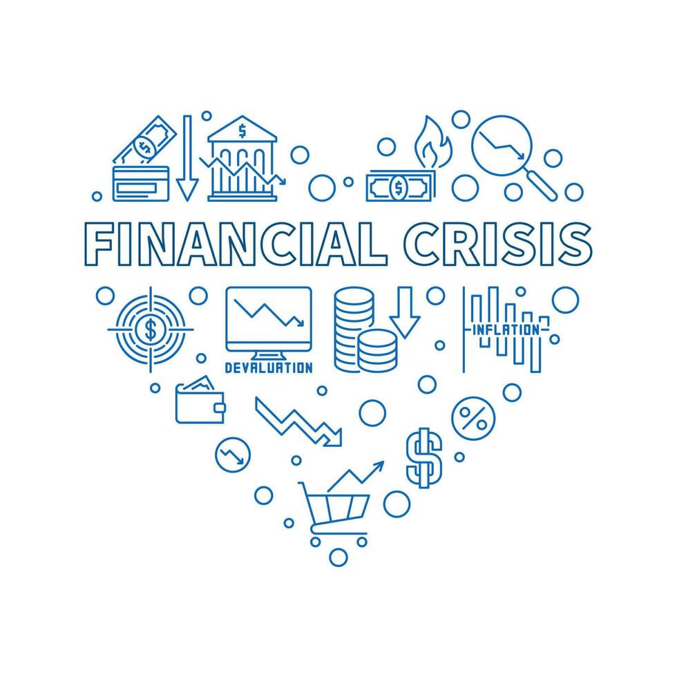 finansiell kris vektor hjärta formad baner. pengar förlust blå illustration