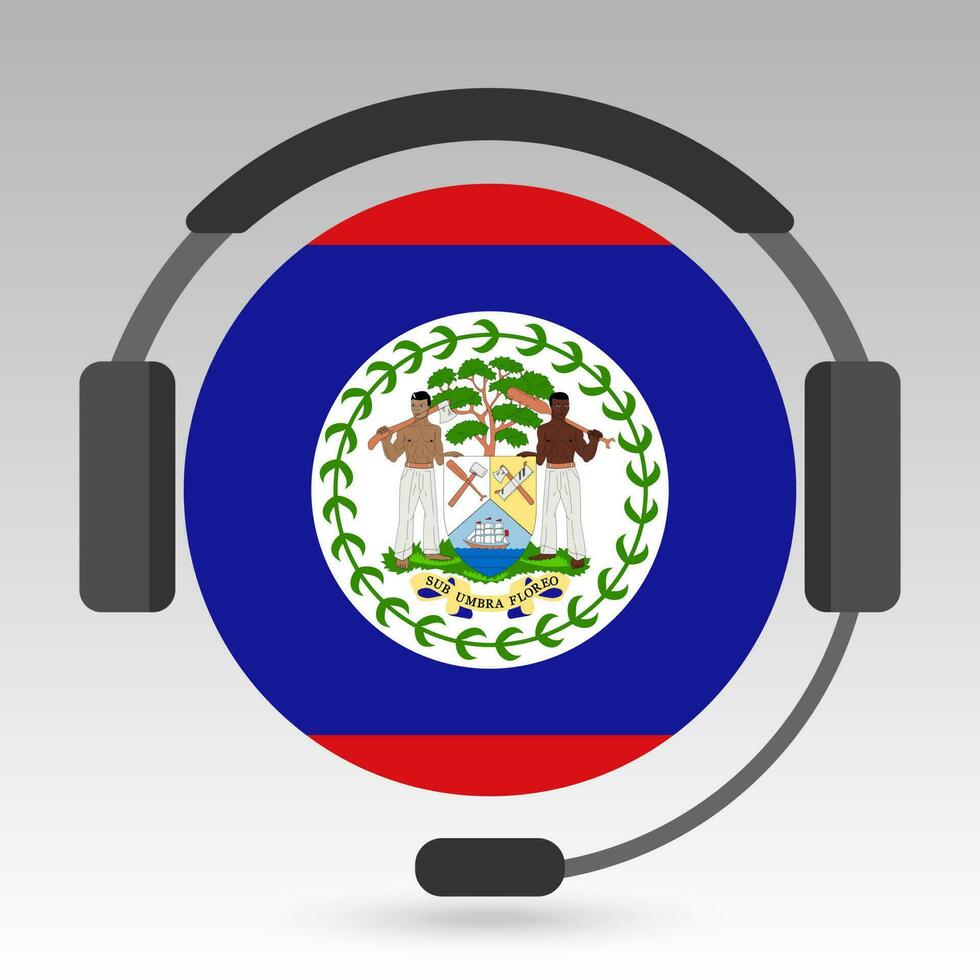 belize Flagge mit Kopfhörer, Unterstützung unterzeichnen. Vektor Illustration.