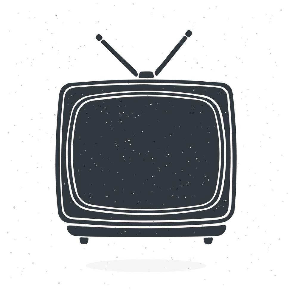 Silhouette von analog retro Fernseher mit Antenne und Plastik Körper. Vektor Illustration. Fernsehen Box zum Nachrichten und Show Übersetzung. isoliert Weiß Hintergrund