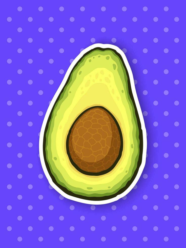 Vektor Illustration. Hälfte Avocado Obst mit Samen innen. gesund Vegetarier Lebensmittel. Zutat zum Salat. Dekoration zum Schilder, Menüs. Aufkleber mit Kontur. isoliert auf Weiß Hintergrund