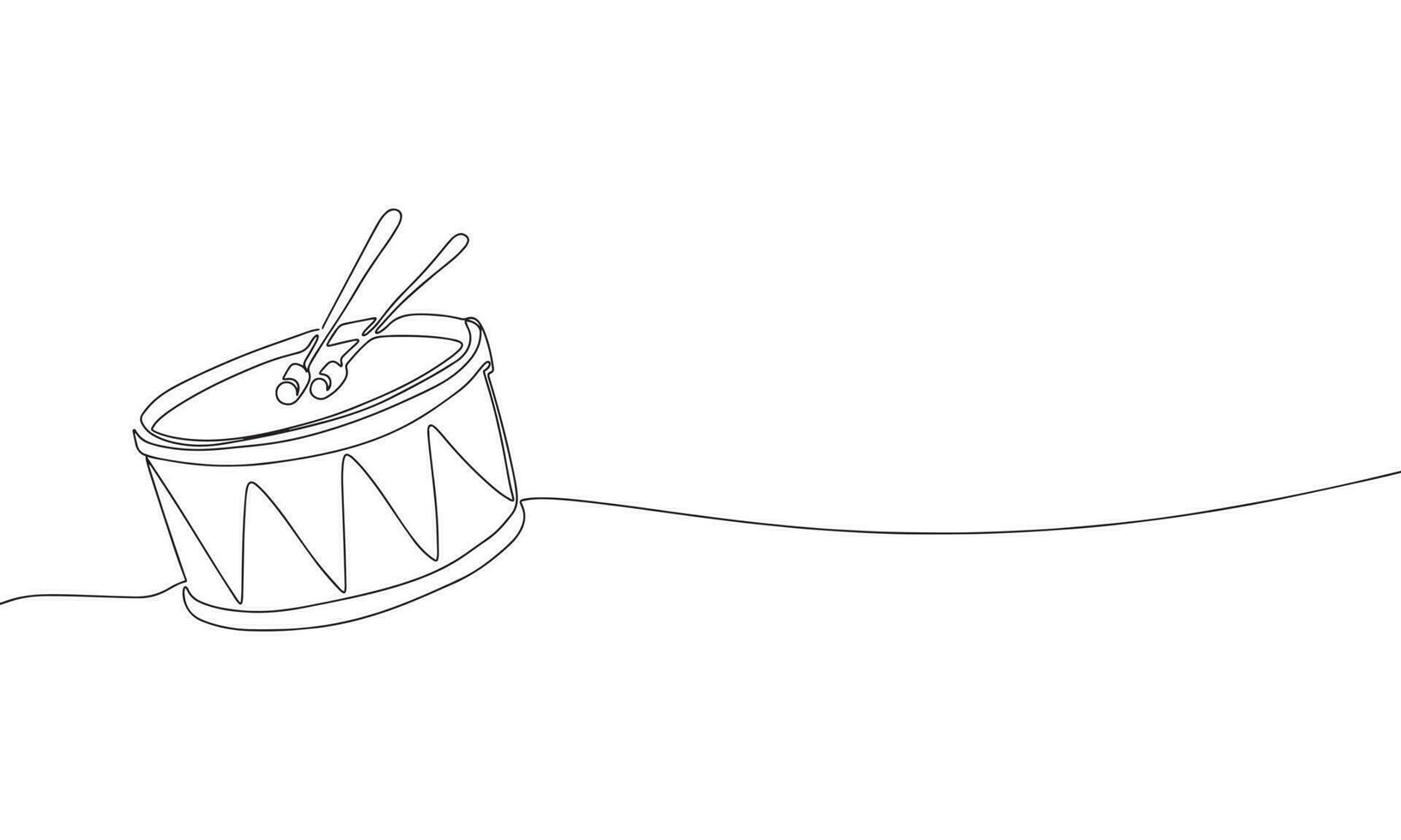 Trommel Musik- Instrument. einer Linie kontinuierlich Trommel Spielzeug. Linie Kunst, Umriss, Single Linie Silhouette. Hand gezeichnet Vektor Illustration.