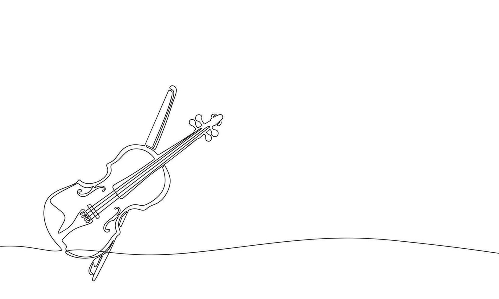 Violine und Bogen. einer Linie kontinuierlich abstrakt Konzeption von Musical Instrument. Linie Kunst, Umriss, Silhouette, Vektor Illustration.