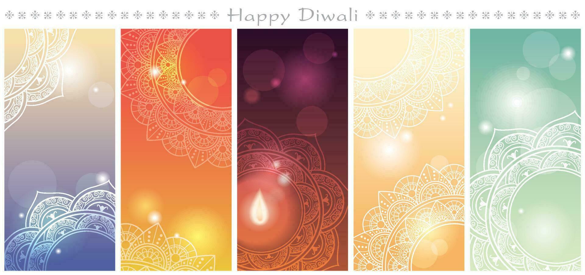 Lycklig diwali hälsning kort uppsättning isolerat på en vit bakgrund. vektor