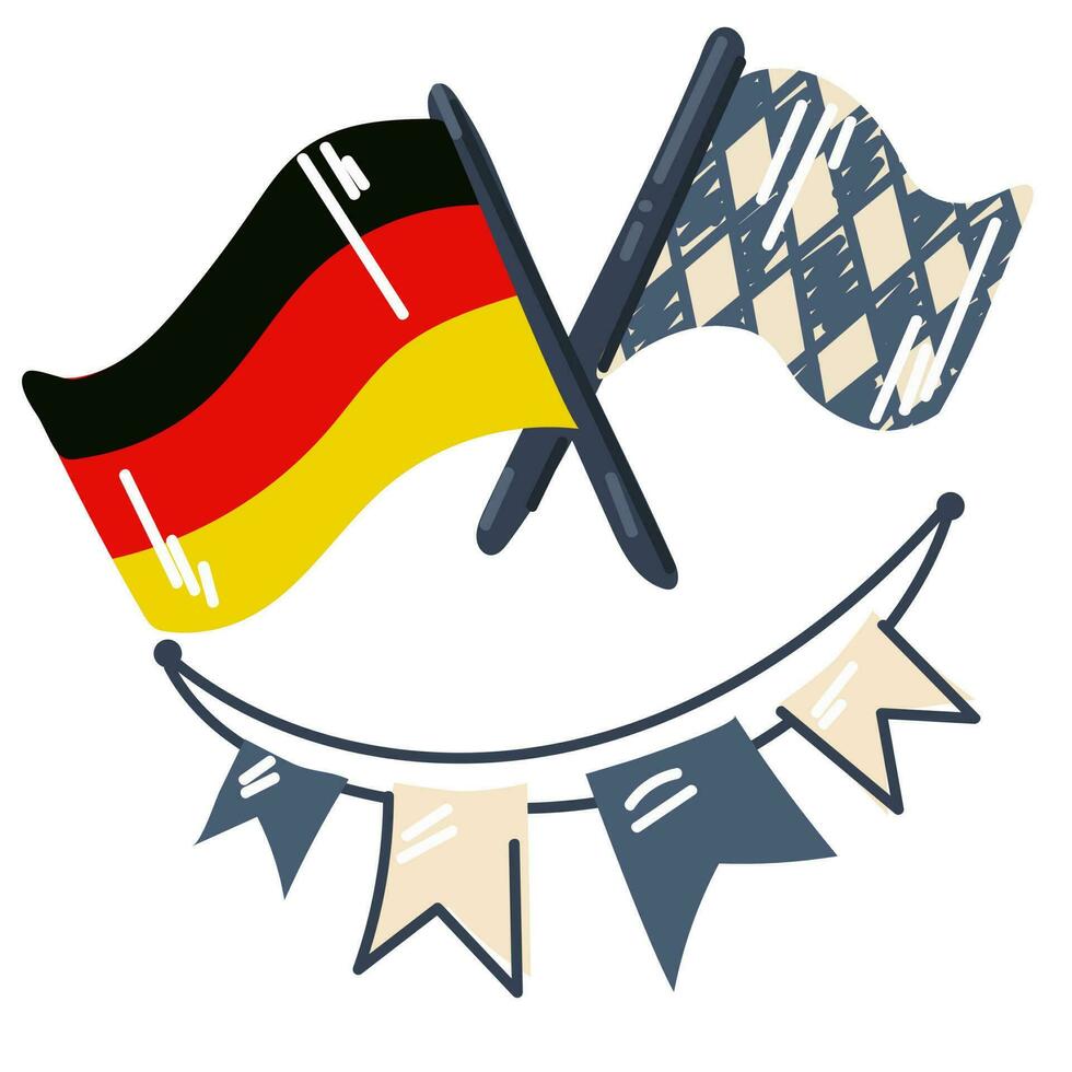 ein Symbol von das Flaggen von Deutschland und Bayern mit ein Girlande im das Stil von Oktoberfest. ein einstellen von Aufkleber zum das Bier Festival. festlich Elemente zum Drucken, Herstellung Postkarten, Einladungen vektor