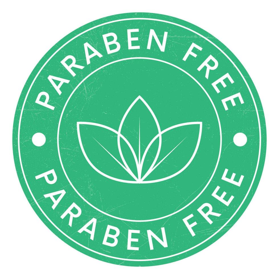 Paraben kostenlos Abzeichen, Briefmarke, ein Gruppe von Synthetik Chemikalien, Emblem, Logo, Etikette zum Gesundheit und medizinisch, Hautpflege, kosmetisch Produkt, Verpackung Design Elemente Vektor Illustration