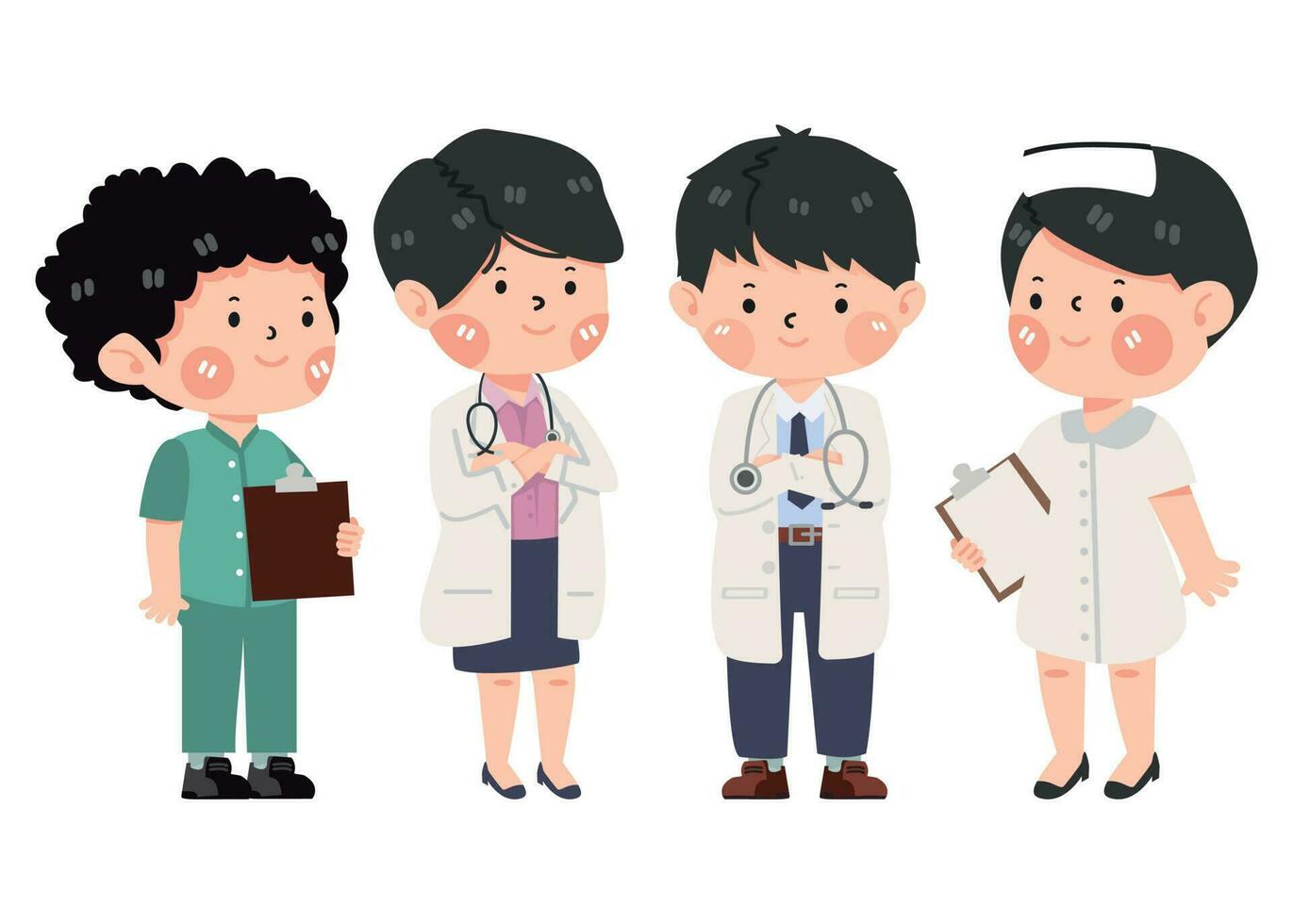 manlig och kvinna doktorer och sjuksköterskor tecknad serie vektor