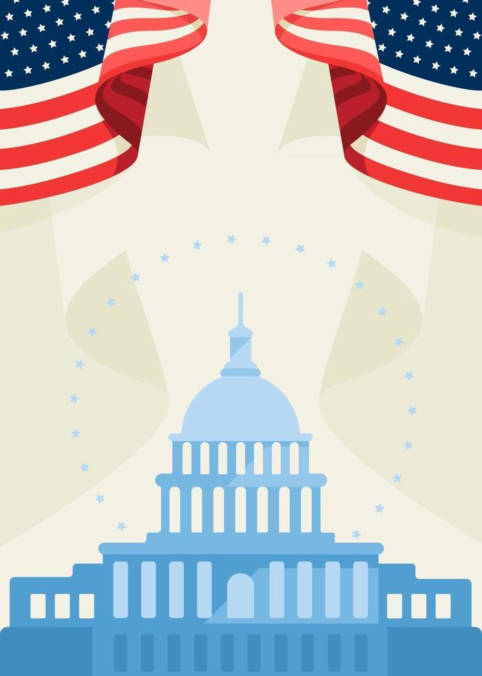 affisch med huvudstaden och amerikanska flaggor vektor