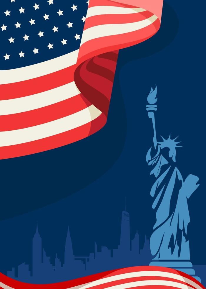affisch med amerikansk flagga och frihetsstatyn vektor