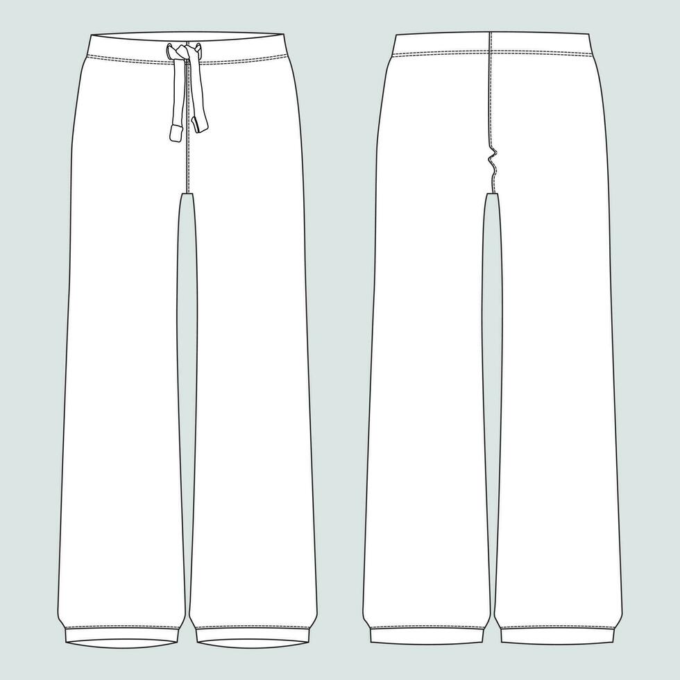 Damen Schlafanzug Hose technisch Zeichnung Mode eben skizzieren Vektor Illustration Vorlage Vorderseite und zurück Ansichten