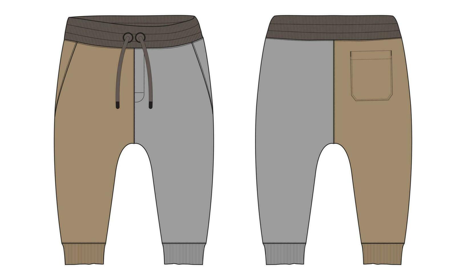 Vlies Baumwolle Jersey Basic Schweiß keuchen technisch Zeichnung Mode eben skizzieren Vorlage Vorderseite und zurück Ansichten. bekleidung Jogger Hose Vektor Illustration spotten oben zum Kinder und Jungen.