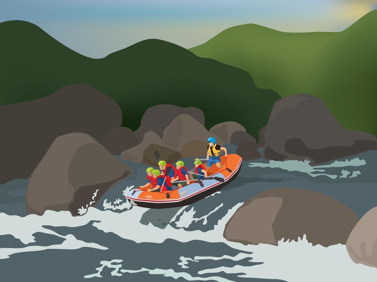 Rafting-Abenteuer im grafischen Vektor der Illustration