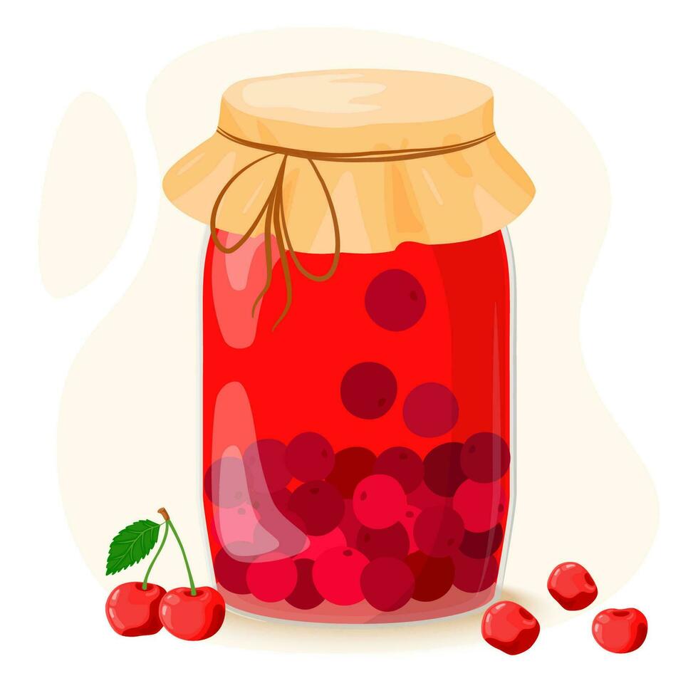 Kirsche Kompott im ein Glas Karaffe. Trinken von hausgemacht Früchte. Beeren zum ein gesund Sommer- trinken. Vektor Illustration im ein eben Stil.