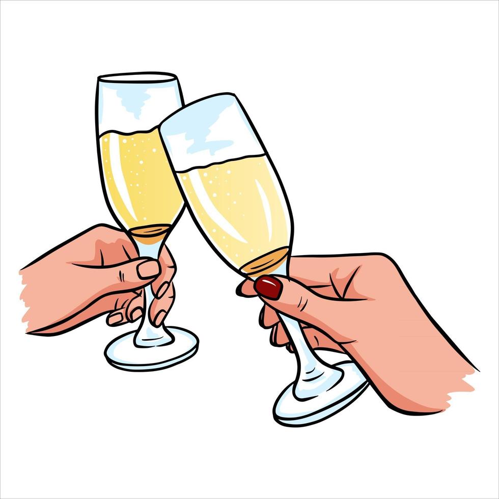 ett par glas champagne i handen vektor