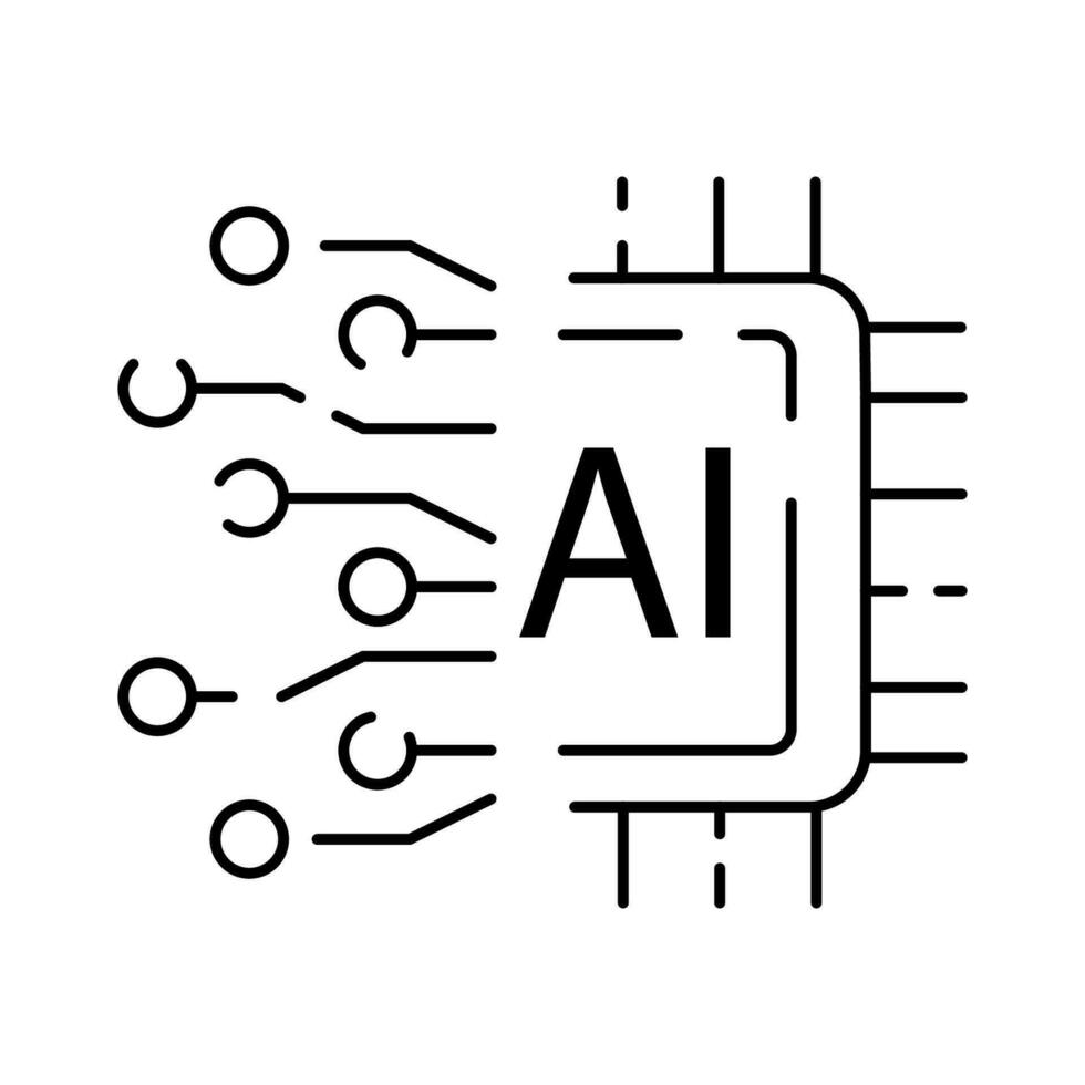 artificiell intelligens linje ikon. hjärna, robot, ai, huvud, teknologi. ansikte igenkännande algoritm, själv inlärning. djup inlärning, digital cyber humanoid och chatt. vektor