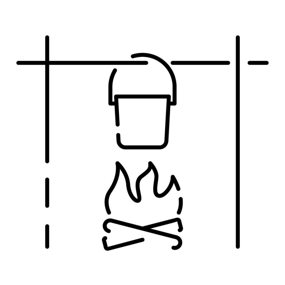 Camping Linie Symbol einfach minimalistisch Vektor Illustration Vorlage Design. Abenteuer, reisen, Picknick und Fernweh Symbol zum Aktivität draussen Sommer- oder Herbst Lager. Koch auf Feuer.