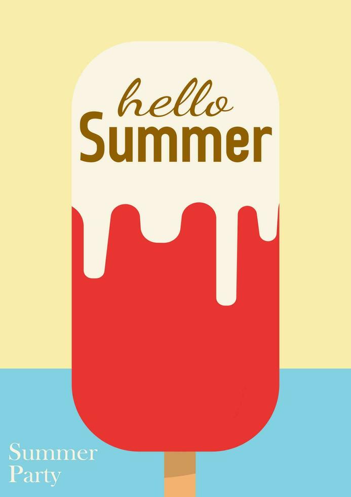 Sommer- Vektor Poster. abstrakt Hintergrund von hell texturiert sandig Strand, Frucht, Eis Sahne und Meer wellig Ornament. typografisch Sommer- Party, Flyer, Einladung, Banner.