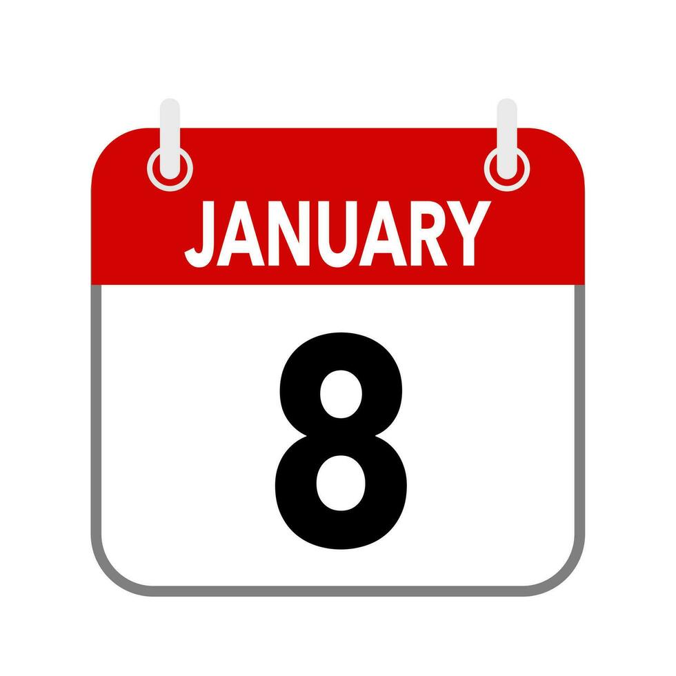 8 Januar, Kalender Datum Symbol auf Weiß Hintergrund. vektor