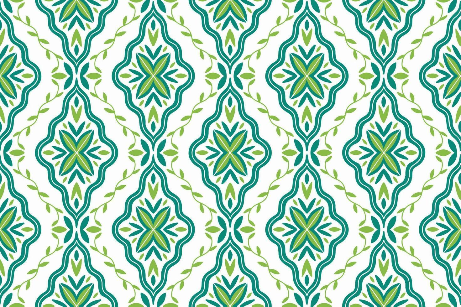 ethnisch abstrakt Hintergrund Grün Farbe Laub Ranke Blatt Motiv viktorianisch geometrisch Stammes- Volk Motiv orientalisch einheimisch Muster traditionell Teppich Hintergrund Kleidung Stoff Verpackung drucken Volk Vektor